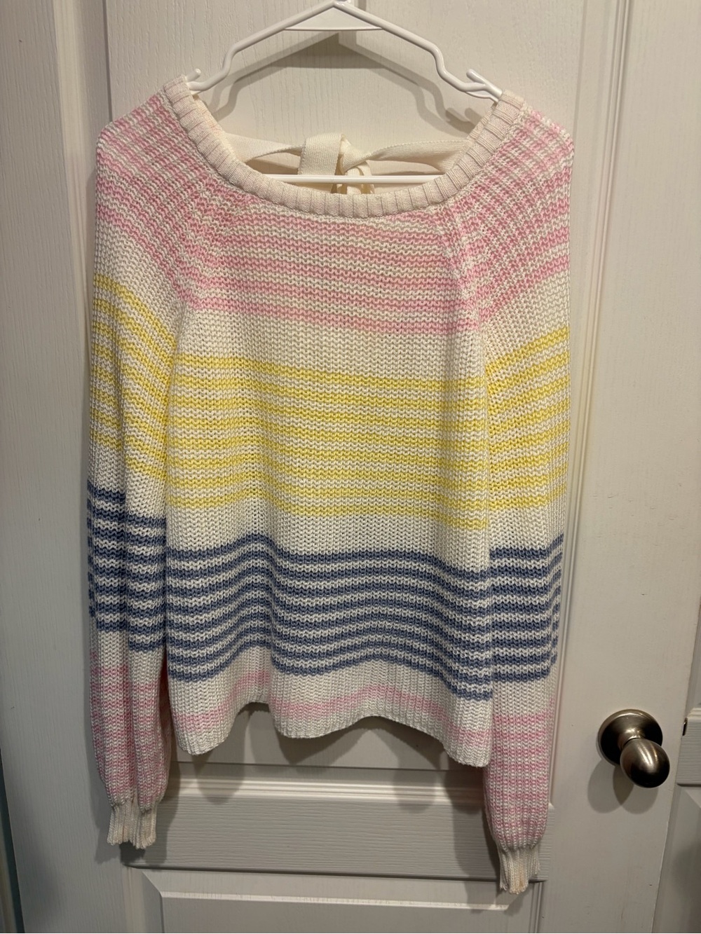 Altar'd State Pastel Striped Crewneck Sweater - Pink, Yellow & Blue